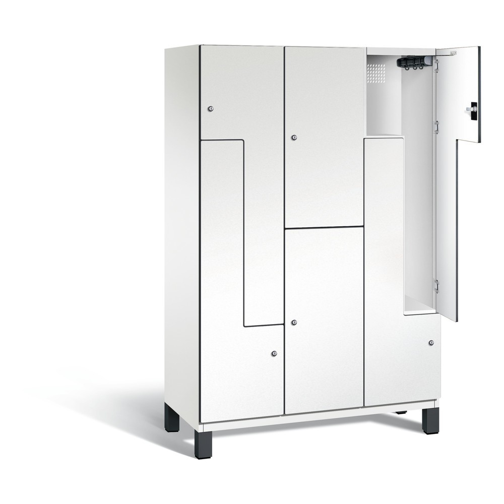 C+P Z-Kombinationsschrank Cambio, 3 Abteile, Abteilbreite 400 mm, HxBxT 1980x1200x525 mm, RAL 9016 Verkehrsweiss, Dekor Weiss, Füsse