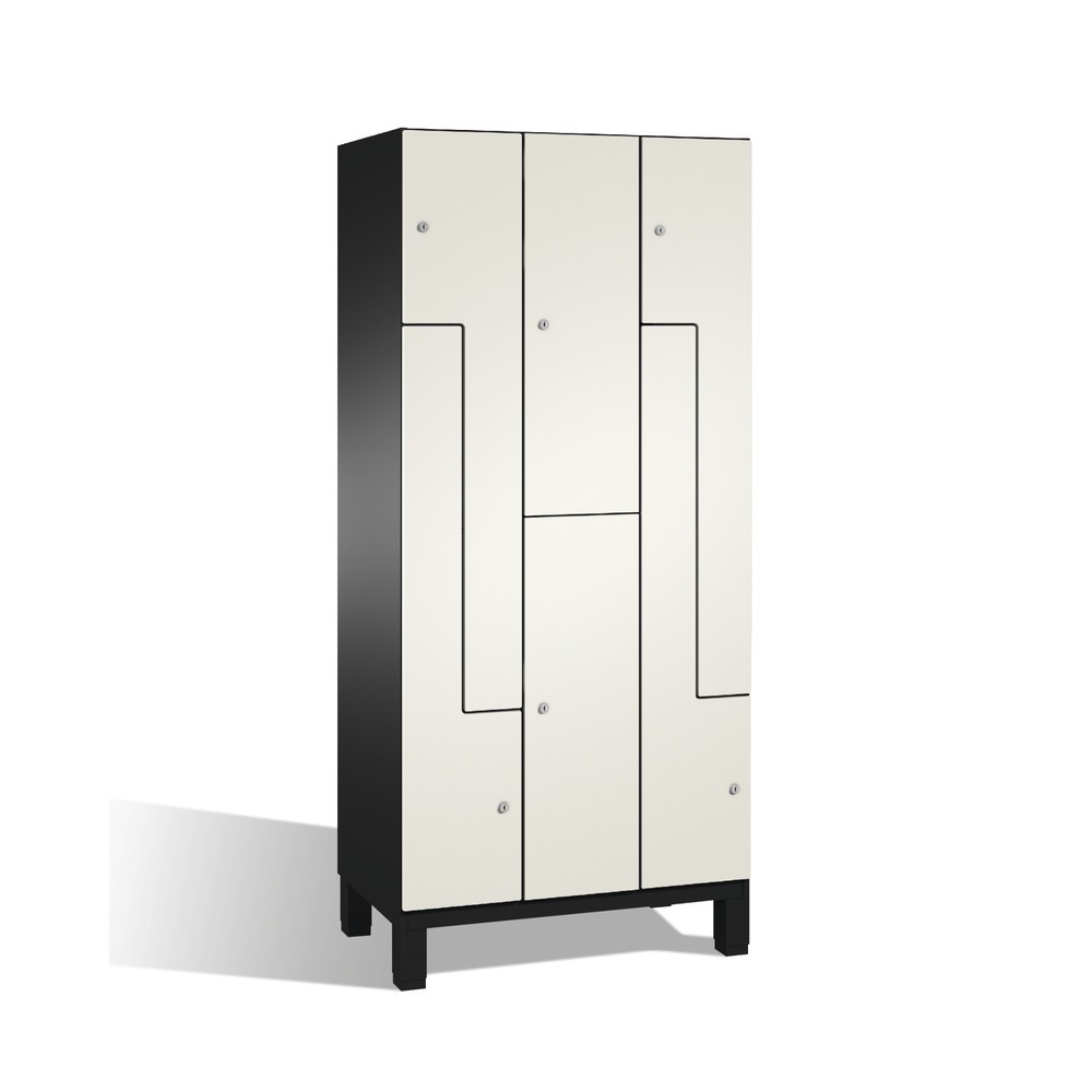 C+P Z-Kombinationsschrank Cambio, 3 Abteile, Abteilbreite 300 mm, HxBxT 1980x900x525 mm, RAL 7021 Schwarzgrau, Dekor Weiss, Füsse