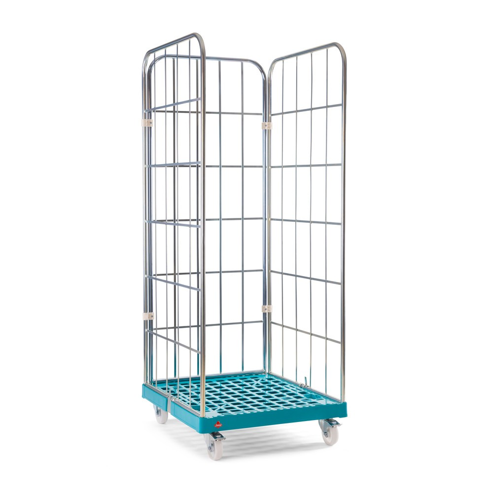 Ameise® Rollbehälter, 3-seitig, grobmaschig, galvanisch verzinkt, Kunststoff-Rollplatte, HxBxT 1.830 x 724 x 815 mm