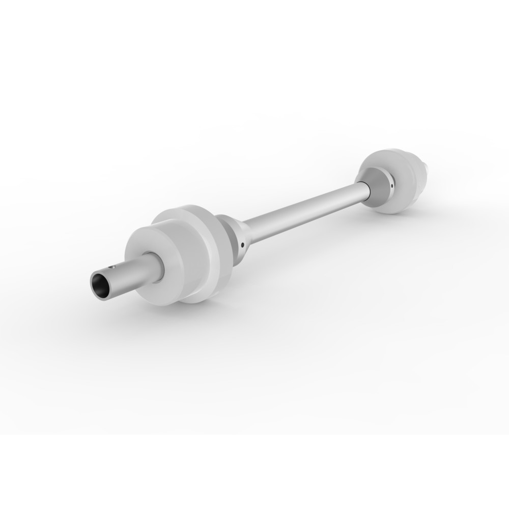 Kabeltrommelachse mit Zentrierstücken und Kunststoffrollen für META MULTIPAL Kabeltrommelregal, Durchmesser 42,4 mm, für Fachbreite 900 mm