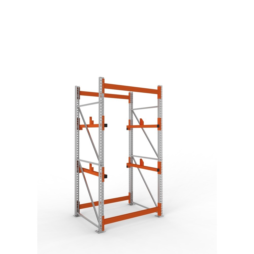 META MULTIPAL Kabeltrommelregal Typ 1, GF, HxBxT 2.700 x 1.300 x 1.100 mm, verzinkt, RAL 2001 rotorange, mit 2 Trommelaufnahmen, ohne Achsen, mit Kabeltrommelauflage