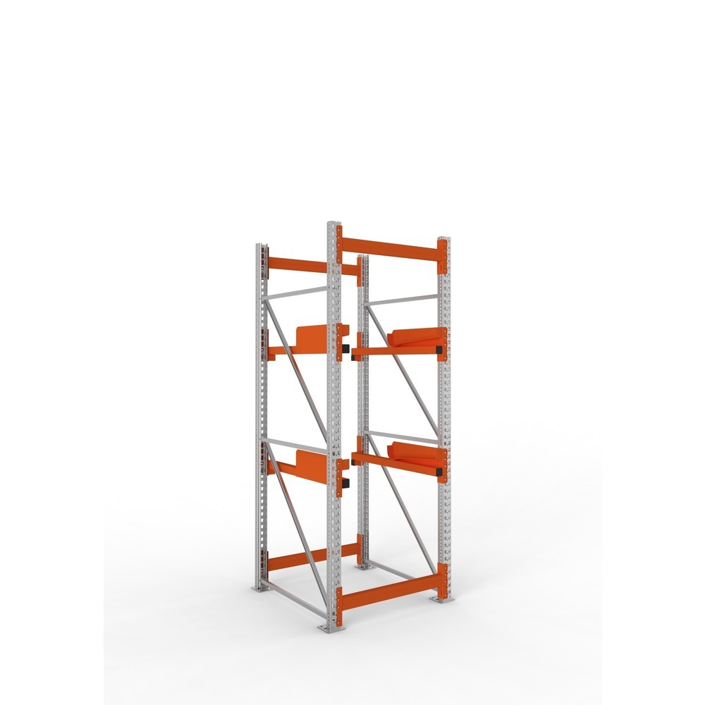 META MULTIPAL Kabeltrommelregal Typ 2, GF, HxBxT 2.700 x 900 x 1.100 mm, verzinkt, RAL 2001 rotorange, mit 2 Trommelaufnahmen, ohne Achsen, mit Kabeltrommelauflage