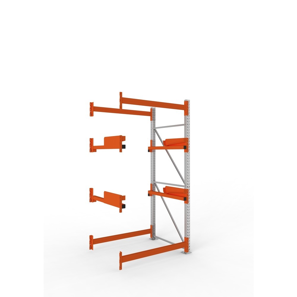 META MULTIPAL Kabeltrommelregal Typ 2, AF, HxBxT 2.700 x 1.300 x 1.100 mm, verzinkt, RAL 2001 rotorange, mit 2 Trommelaufnahmen, ohne Achsen, mit Kabeltrommelauflage