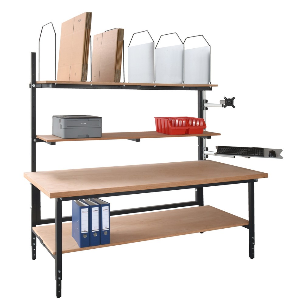 DAHMEN Manuell höhenverstellbarer Packtisch Multiplex, einseitig, Komplett-Set, HxBxT 710-960 x 2.000 x 900 mm