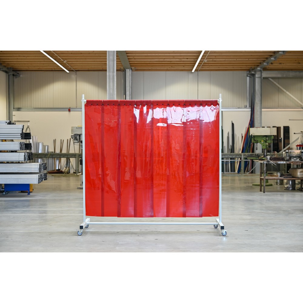 Mobile Schutzstellwand, nach ISO EN 25980 (EN 1598), 1-tlg., Lamellen 2 mm, rot/transparent
