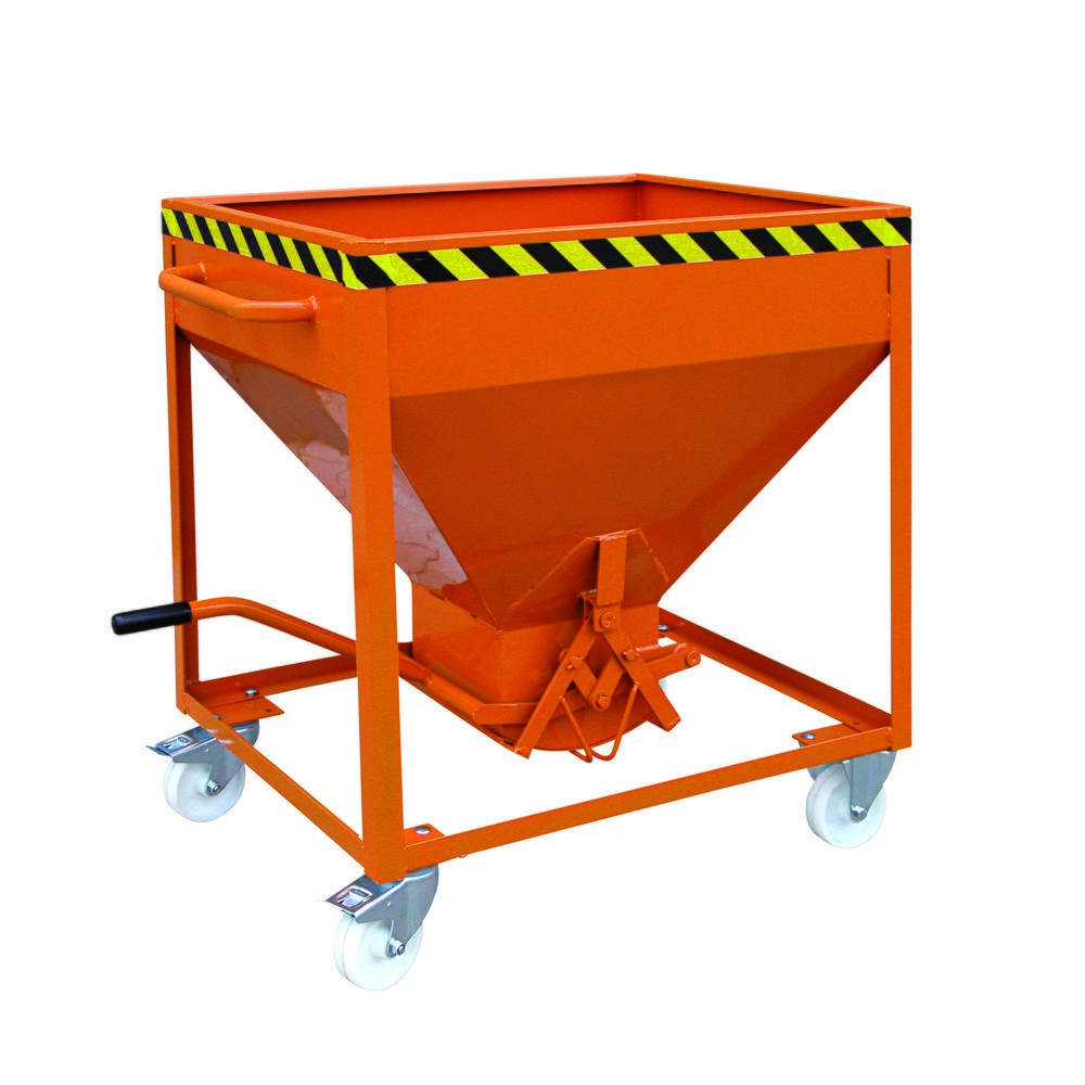 Eichinger® Silobehälter auf Rollen, mittigem, per Hebel bedienbarem Auslauf, 600 Liter reinorange
