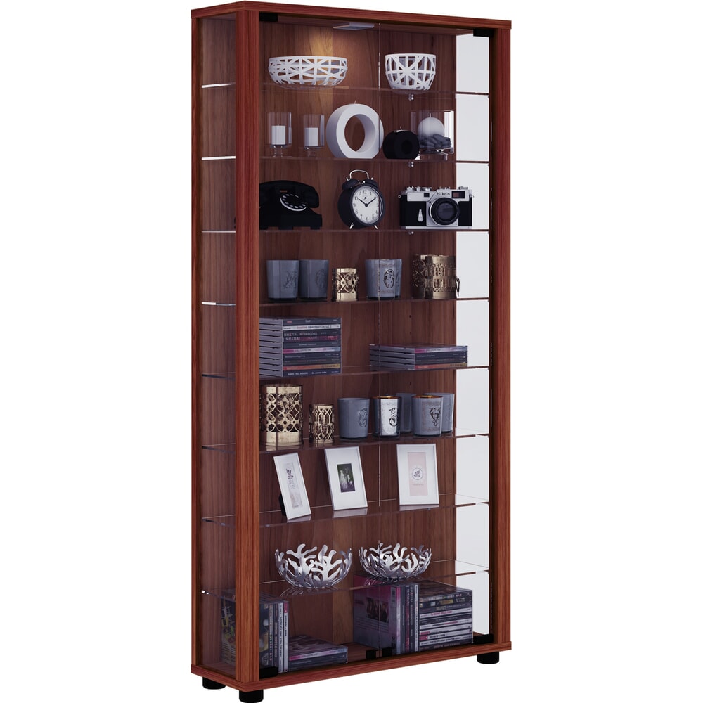 VCM Standvitrine Lumo Maxi, inkl. LED-Beleuchtung, Kern-Nussbaum