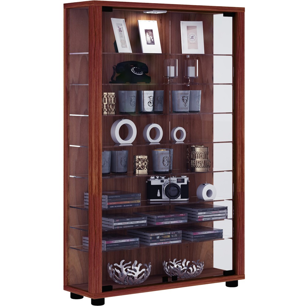 VCM Standvitrine Lumo Mini, inkl. LED-Beleuchtung, Kern-Nussbaum