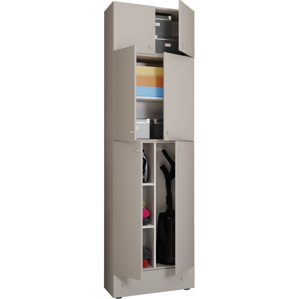 VCM Putzmittelschrank Lona XXL Drehtüren, mit Aufsatz u. Schublade, grau