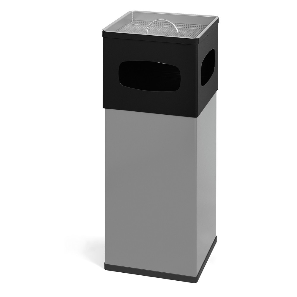 Ascher-Abfall-Kombination aus Aluminium, quadratisch, 50 Liter, schwarz/grau