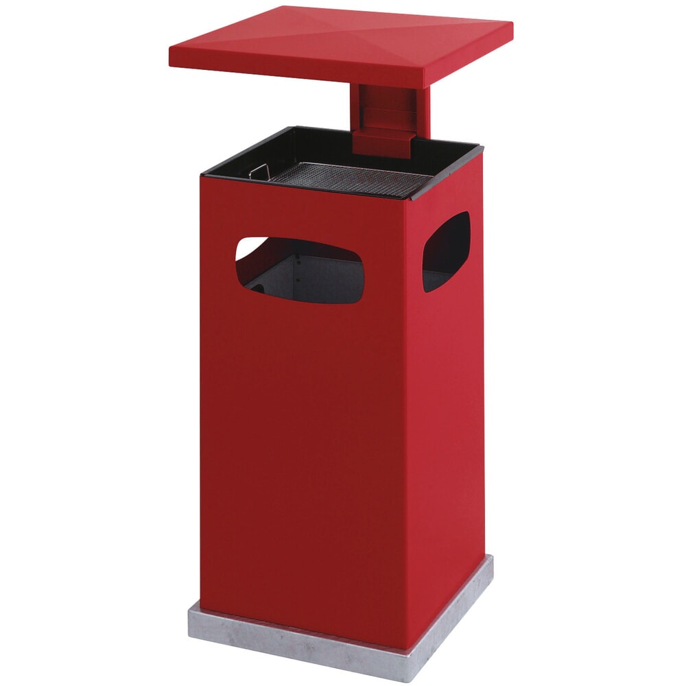 Ascher-Abfall-Kombination aus Stahl, quadratisch, abnehmbares Dach, 70 Liter, rot