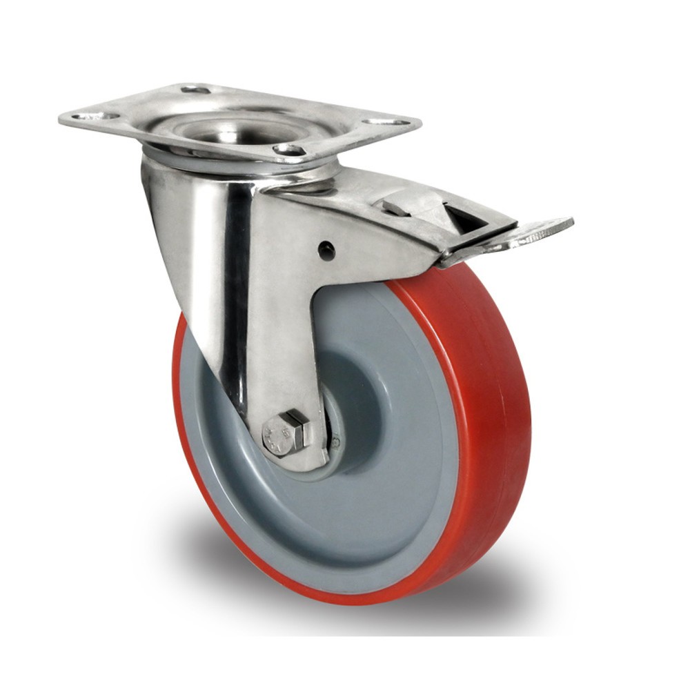 Lenkrolle mit Totalfeststeller ø 80 mm Serie N2U6 Rollenlager Edelstahl