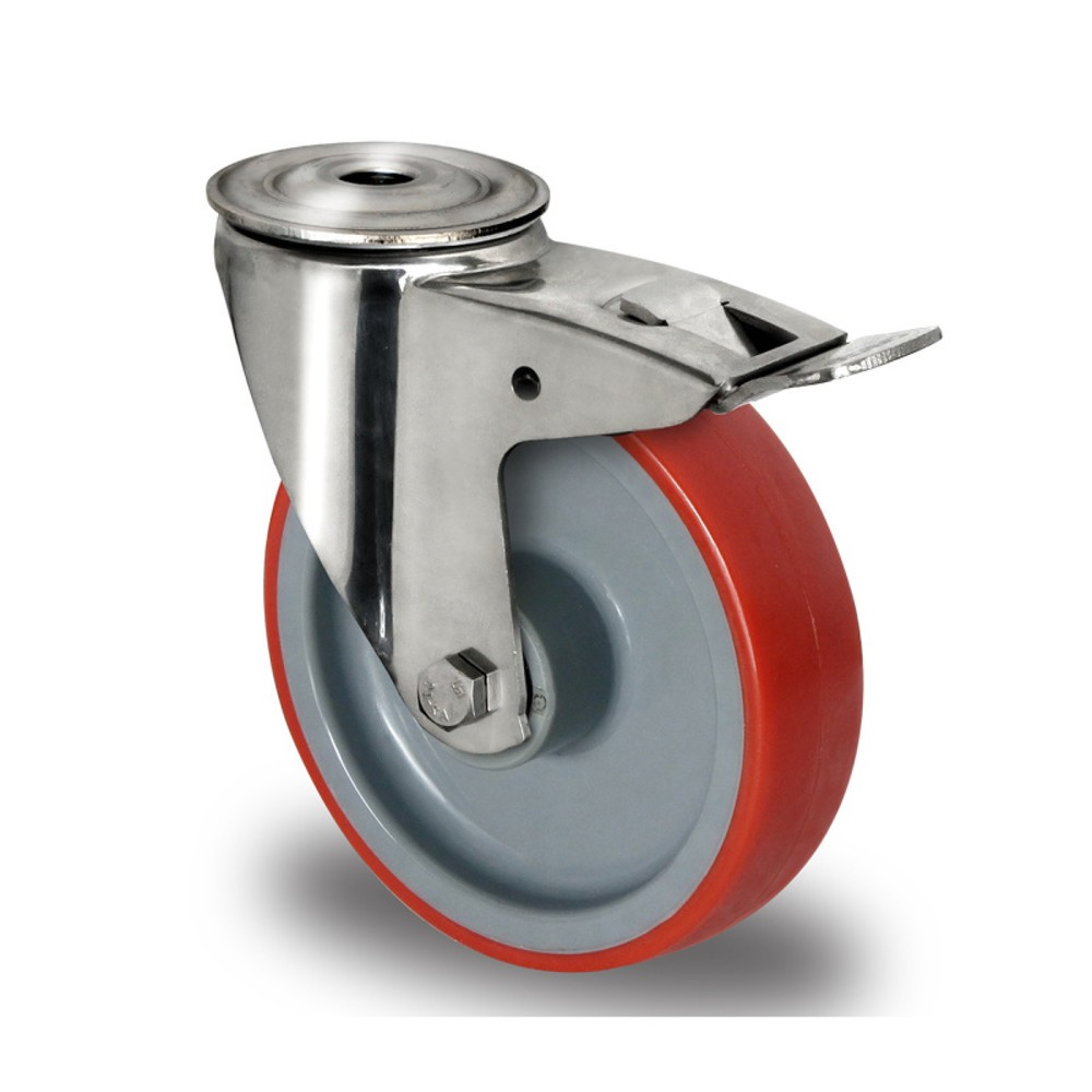 Rückenlochlenkrolle mit Totalfeststeller ø 80 mm Serie N2U6 Rollenlager Edelstahl