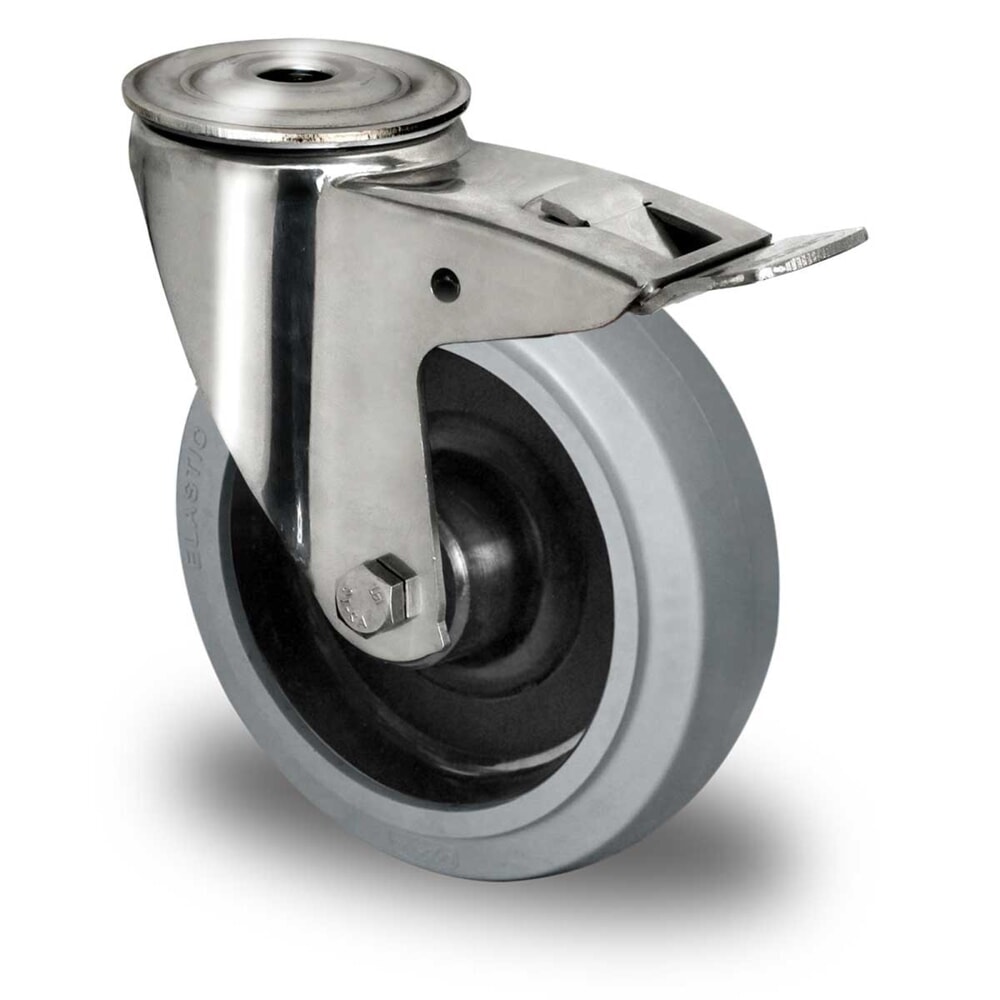 Rückenlochlenkrolle mit Totalfeststeller ø 100 mm Serie R4E2 Rollenlager Edelstahl