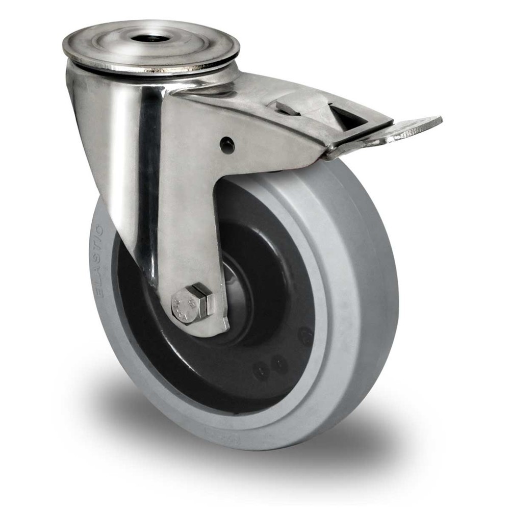 Rückenlochlenkrolle mit Totalfeststeller ø 100 mm Serie R4E2 Kugellager Edelstahl