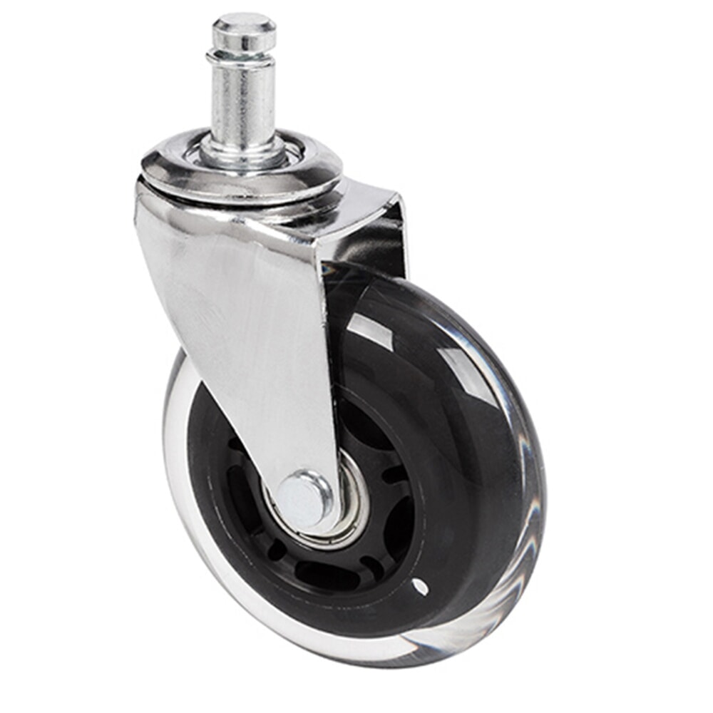 hjh OFFICE 5x Hartbodenrollen ROLO SKATE 11 mm / 75 mm Büro-Stuhl-Rollen Chrom transparent (5er Pack)