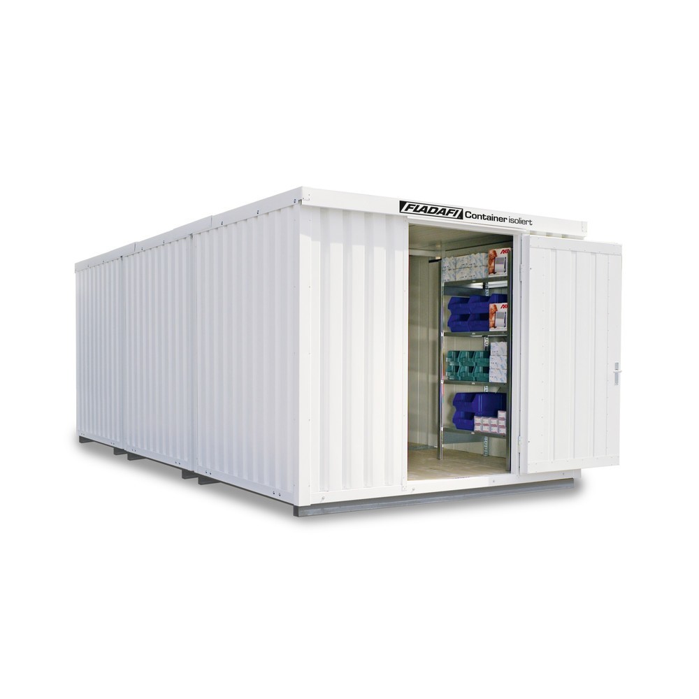 FLADAFI® Materialcontainer-Kombination, isoliert, 18 m², mit isoliertem Boden, HxBxT 2.500 x 3.050 x 6.520 mm, Doppelflügeltür (asymmetrische Teilung), mittig im Modul