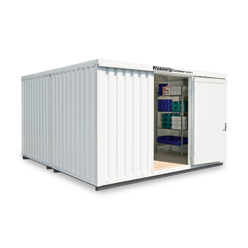 FLADAFI® Materialcontainer-Kombination, isoliert, 16 m², mit isoliertem Boden, HxBxT 2.500 x 4.050 x 4.340 mm, Einzelflügeltür, mittig im Modul