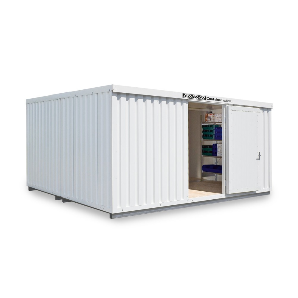 FLADAFI® Materialcontainer-Kombination, isoliert, 20 m², mit isoliertem Boden, HxBxT 2.500 x 5.080 x 4.340 mm, Einzelflügeltür, mittig im Modul