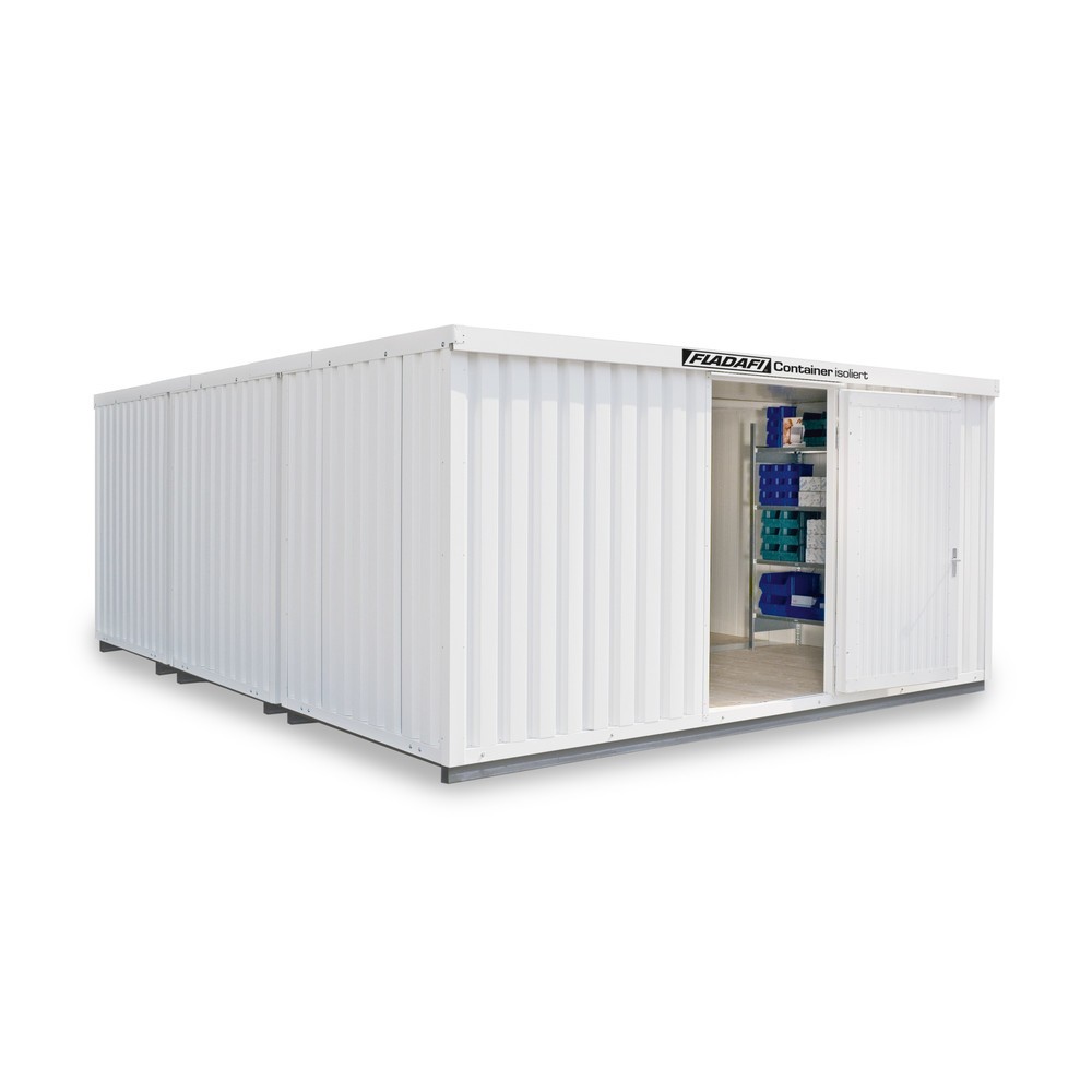 FLADAFI® Materialcontainer-Kombination, isoliert, 29 m², mit isoliertem Boden, HxBxT 2.465 x 5.080 x 6.520 mm, Doppelflügeltür (asymmetrische Teilung), mittig im Modul