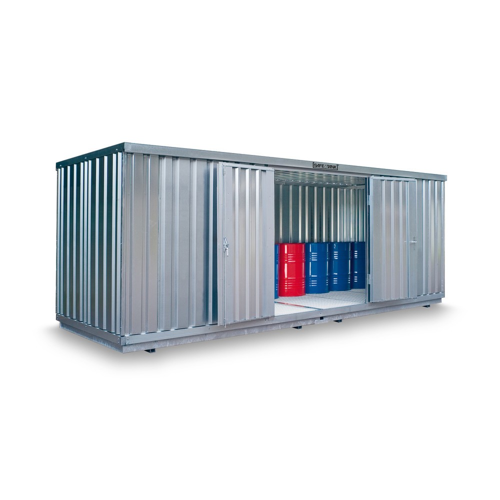 SAFE Tank Gefahrstoffcontainer 1700 WGK, verzinkt, montiert, Innen- und Aussenaufstellung, Masse aussen 5080x2170x2300 mm, Einzelflügeltür, mittig in 2 m Seite, Lagerfläche 10 m²