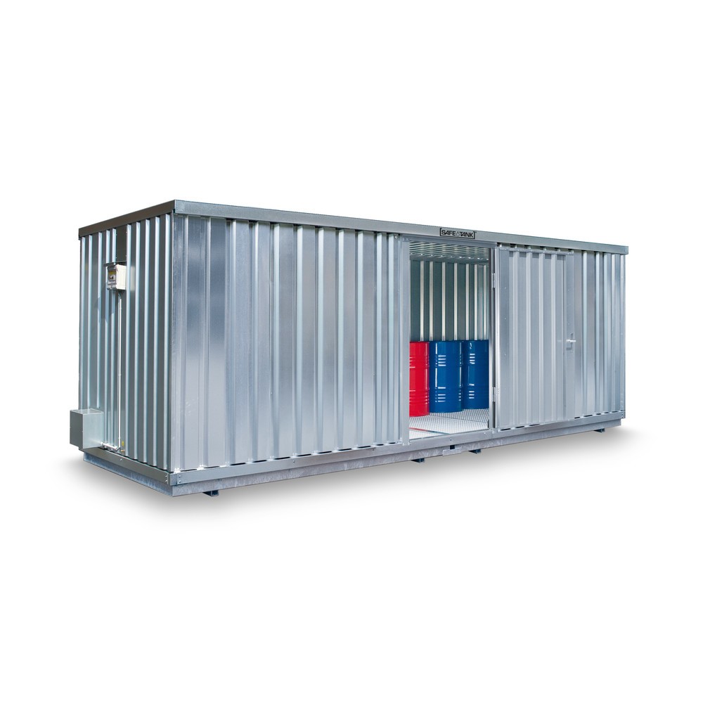 SAFE Tank Gefahrstoffcontainer 1900 ALG, Aussenaufstellung, verzinkt, montiert, Masse aussen 6380x2170x2310 mm, Doppelflügeltür (asymmetrische Teilung), mittig in Breitseite, Lagerfläche 12 m²