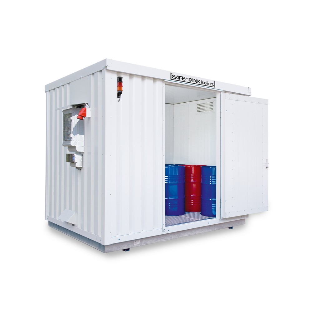 SAFE Tank Gefahrstoffcontainer 1000 CONTROL isoliert, automatisierte Explosionsschutzeinrichtung für höchste Energieeffizienz u. Sicherheit, Masse aussen 3350x2170x2560 mm, Einzelflügeltür, mittig in Breitseite, Lagerfläche 6 m²