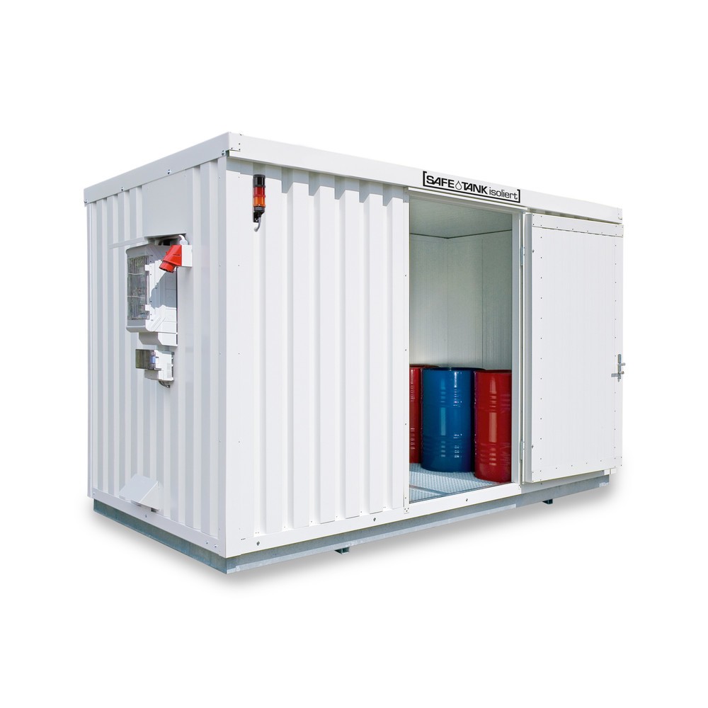 SAFE Tank Gefahrstoffcontainer 1350 CONTROL isoliert, automatisierte Explosionsschutzeinrichtung für höchste Energieeffizienz u. Sicherheit, Masse aussen 4350x2170x2510 mm, Einzelflügeltür, mittig in 2 m Seite, Lagerfläche 7 m²