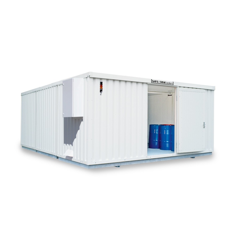 SAFE Tank Gefahrstoffcontainer 5000 CONTROL isoliert, automatisierte Explosionsschutzeinrichtung für höchste Energieeffizienz u. Sicherheit, Masse aussen 5380x6520x2520 mm, Einzelflügeltür, seitlich in 6 m Seite, Lagerfläche 32 m²
