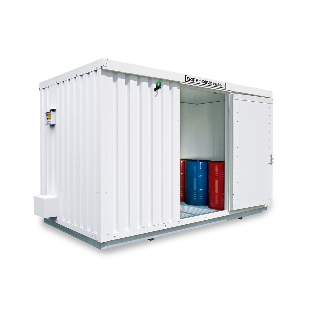 SAFE Tank Gefahrstoffcontainer 1000 KTC ECO isoliert, energieeffizient durch bedarfsgerechte Lüftersteuerung, Masse aussen 3350x2170x2560 mm, Doppelflügeltür, mittig in Breitseite, Lagerfläche 6 m²