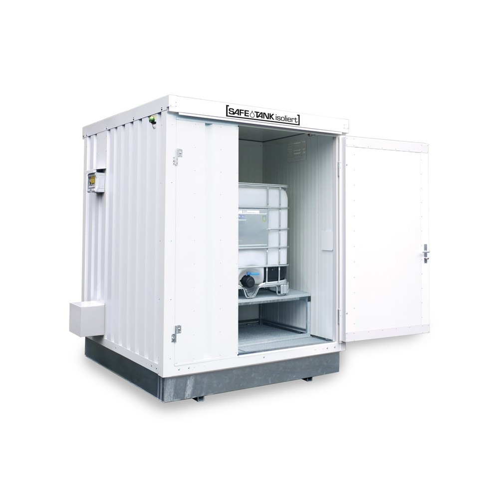SAFE Tank Gefahrstoffcontainer 400 KTC ECO, isoliert, energieeffizient durch bedarfsgerechte Lüftersteuerung, Masse aussen 2400x2170x2650 mm, Einzelflügeltür, mittig in Breitseite, Lagerfläche 4 m²