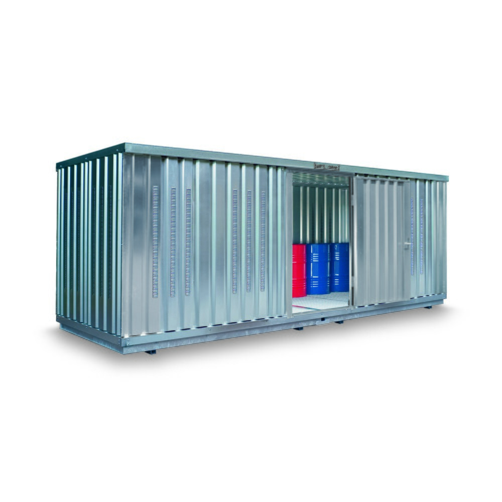 SAFE Tank Gefahrstoffcontainer 1700 PLG, Aussenaufstellung, verzinkt, montiert Masse aussen 5080x2170x2300 mm, Einzelflügeltür, mittig in 2 m Seite, Lagerfläche 10 m²