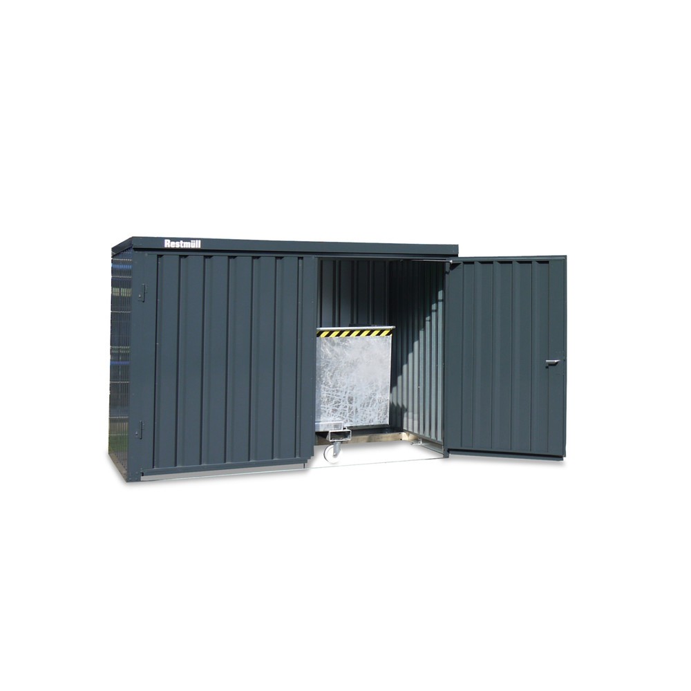 FLADAFI® Materialcontainer, verzinkt, zerlegt, 12 m², ohne Boden, HxBxT 2.115 x 6.080 x 2.170 mm, Doppelflügeltür, mittig in Breitseite