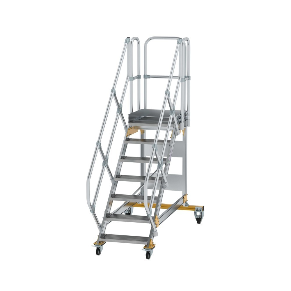 Munk Plattformtreppe 45° fahrbar Stufenbreite 600 mm 7 Stufen Aluminium geriffelt