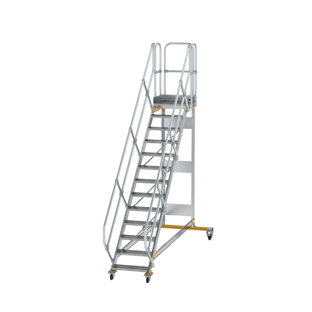 Munk Plattformtreppe 45° fahrbar Stufenbreite 600 mm 13 Stufen Aluminium geriffelt