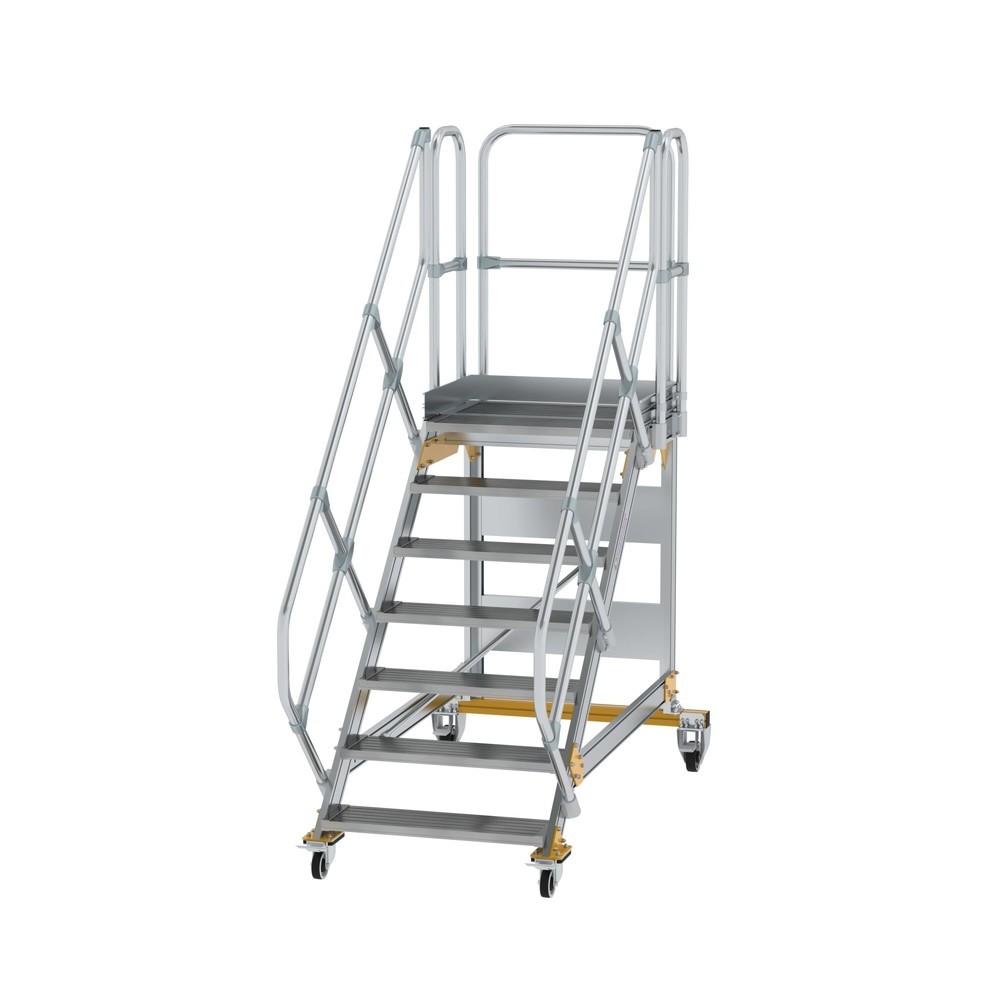 Munk Plattformtreppe 45° fahrbar Stufenbreite 800 mm 7 Stufen Aluminium geriffelt