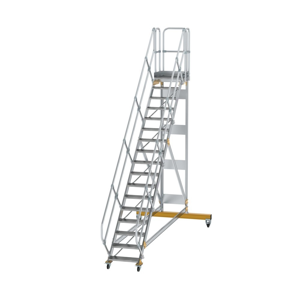 Munk Plattformtreppe 45° fahrbar Stufenbreite 600 mm 17 Stufen Aluminium geriffelt