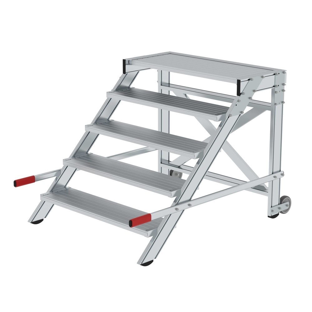 Munk Arbeitspodest fahrbar, Stufenbreite 1000 mm, Aluminium geriffelt 5 Stufen