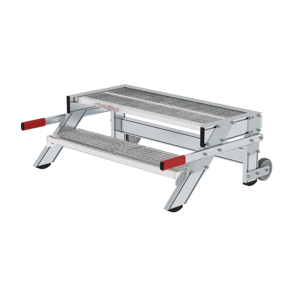 Munk Arbeitspodest fahrbar, Stufenbreite 1000 mm, Stahl-Gitterrost 2 Stufen