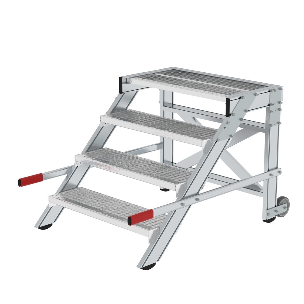 Munk Arbeitspodest fahrbar, Stufenbreite 800 mm, Stahl-Gitterrost 4 Stufen