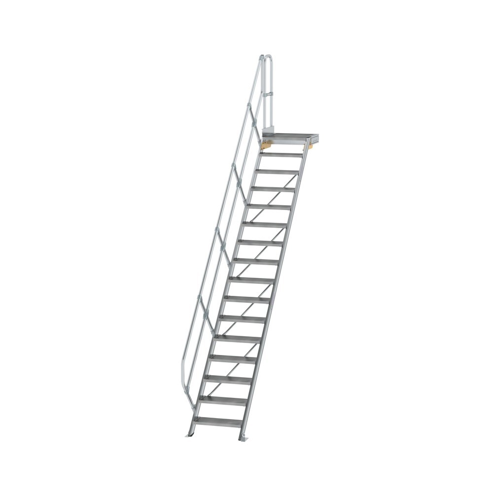 Munk Treppe mit Plattform 45° Stufenbreite 600 mm 16 Stufen Aluminium geriffelt