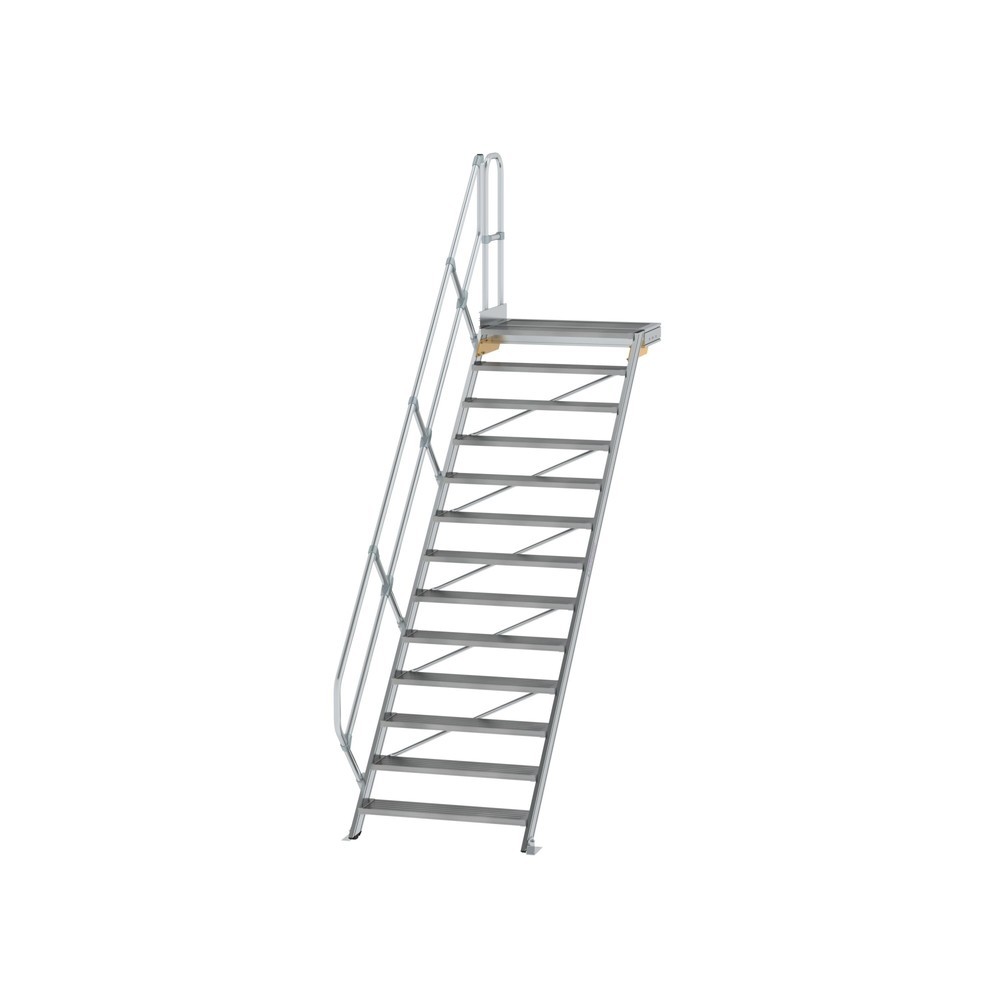 Munk Treppe mit Plattform 45° Stufenbreite 1000 mm 13 Stufen Aluminium geriffelt