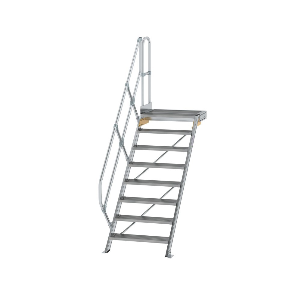Munk Treppe mit Plattform 45° Stufenbreite 800 mm 8 Stufen Aluminium geriffelt