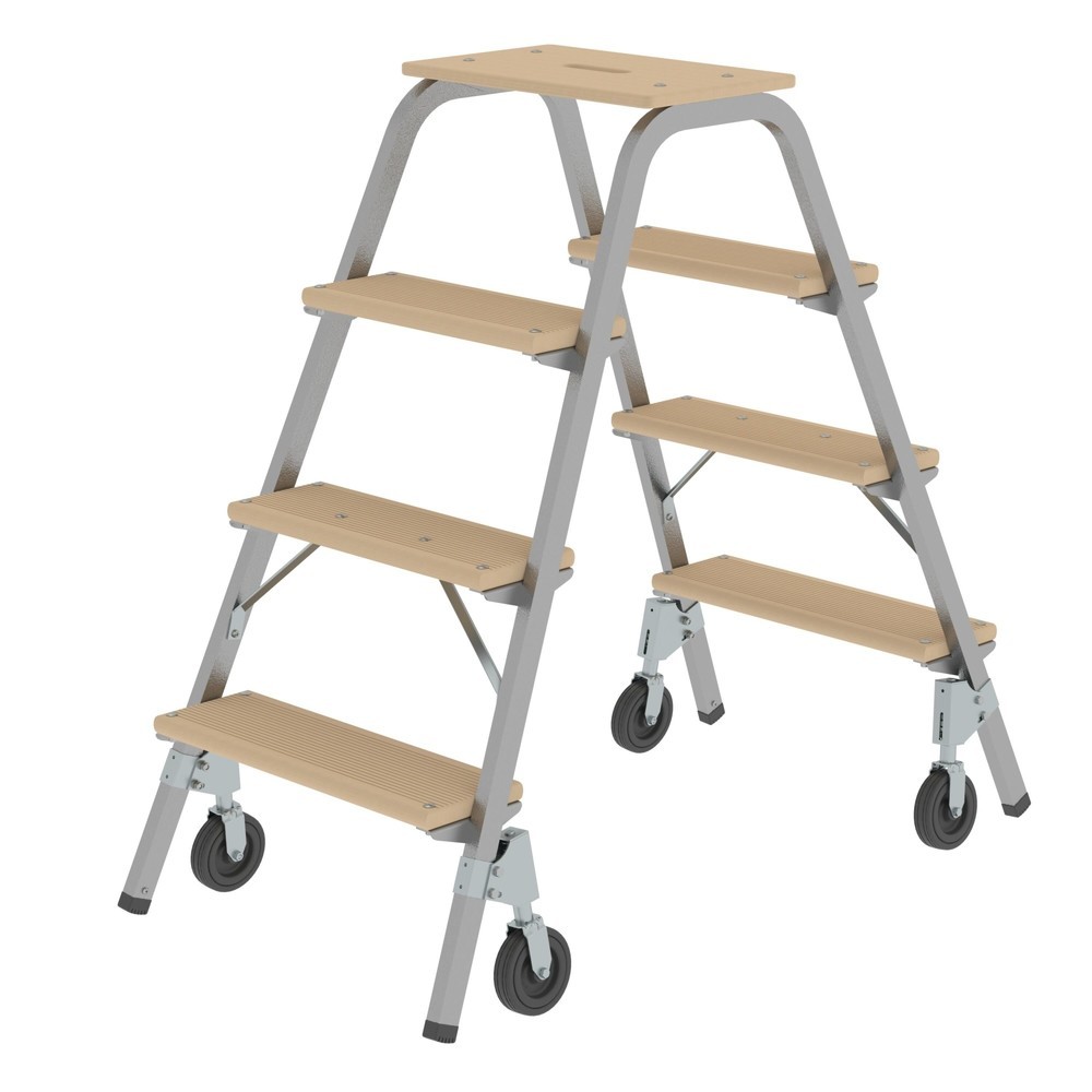 Munk Stahl-Holz-Tritt mit Bockrollen 2x4 Stufen
