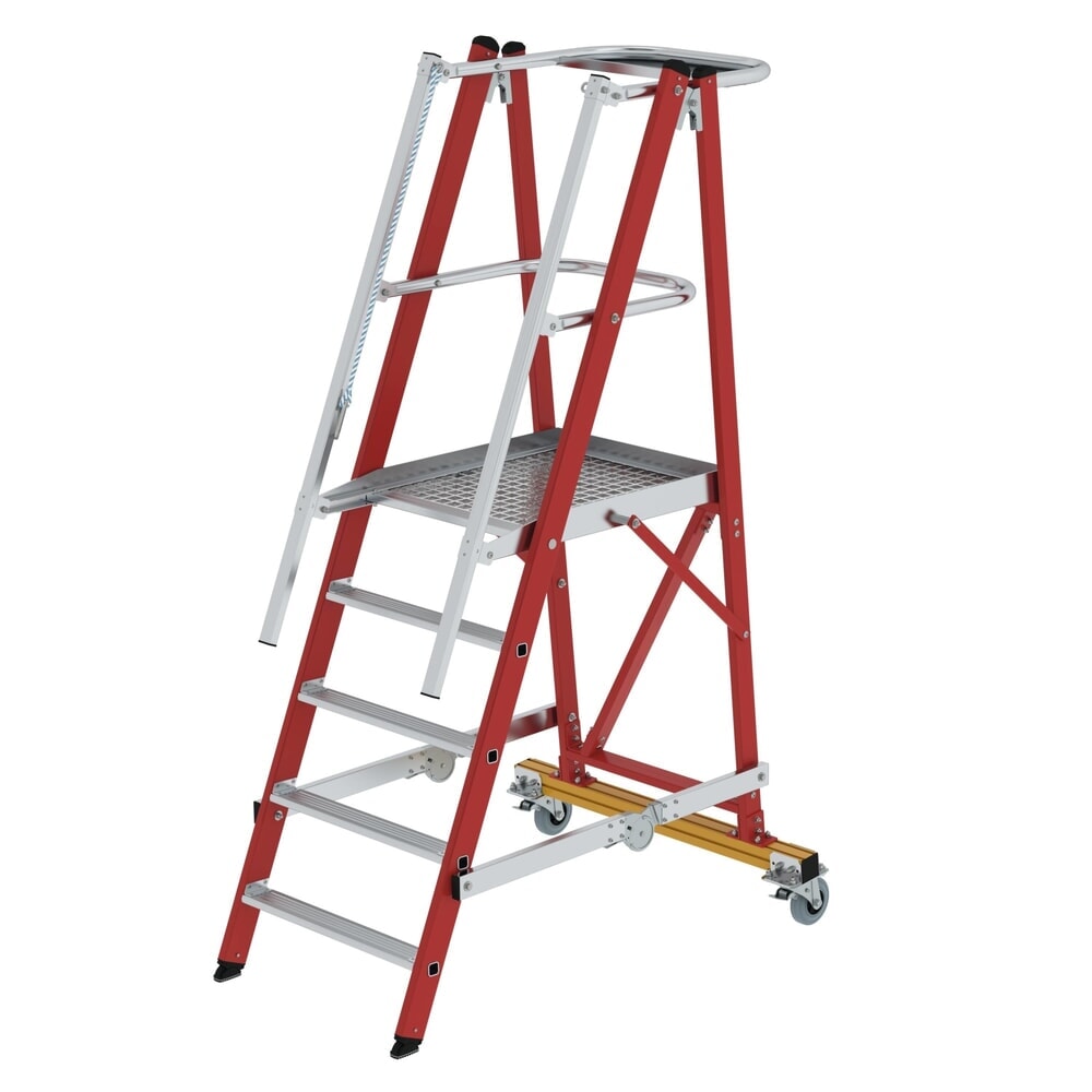 Munk Plattformleiter GFK/Alu klappbar und fahrbar mit GFK-Handlauf 5 Stufen