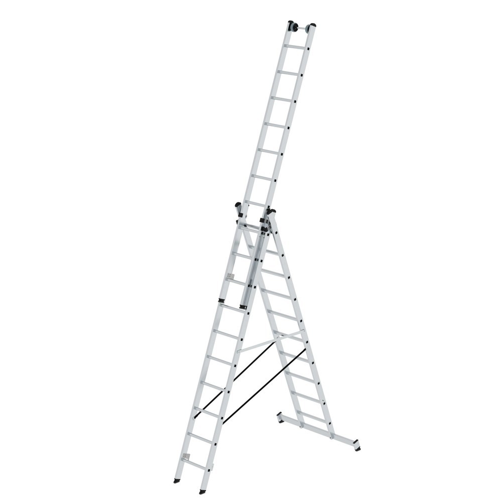 Sprossen-Mehrzweckleiter 3-teilig mit nivello®-Traverse und Wandlaufrollen 3x10 Sprossen