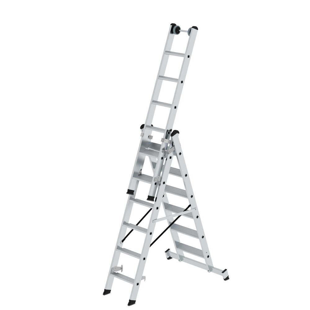 Munk Stufen-Mehrzweckleiter 3-teilig mit nivello®-Traverse 3x6 Stufen