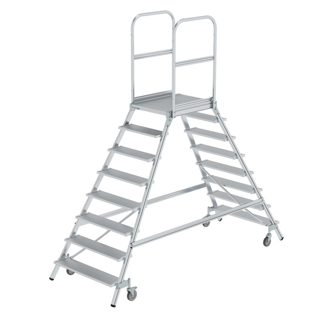Munk Podesttreppe beidseitig begehbar mit Federrollen Aluminium geriffelt 8 Stufen