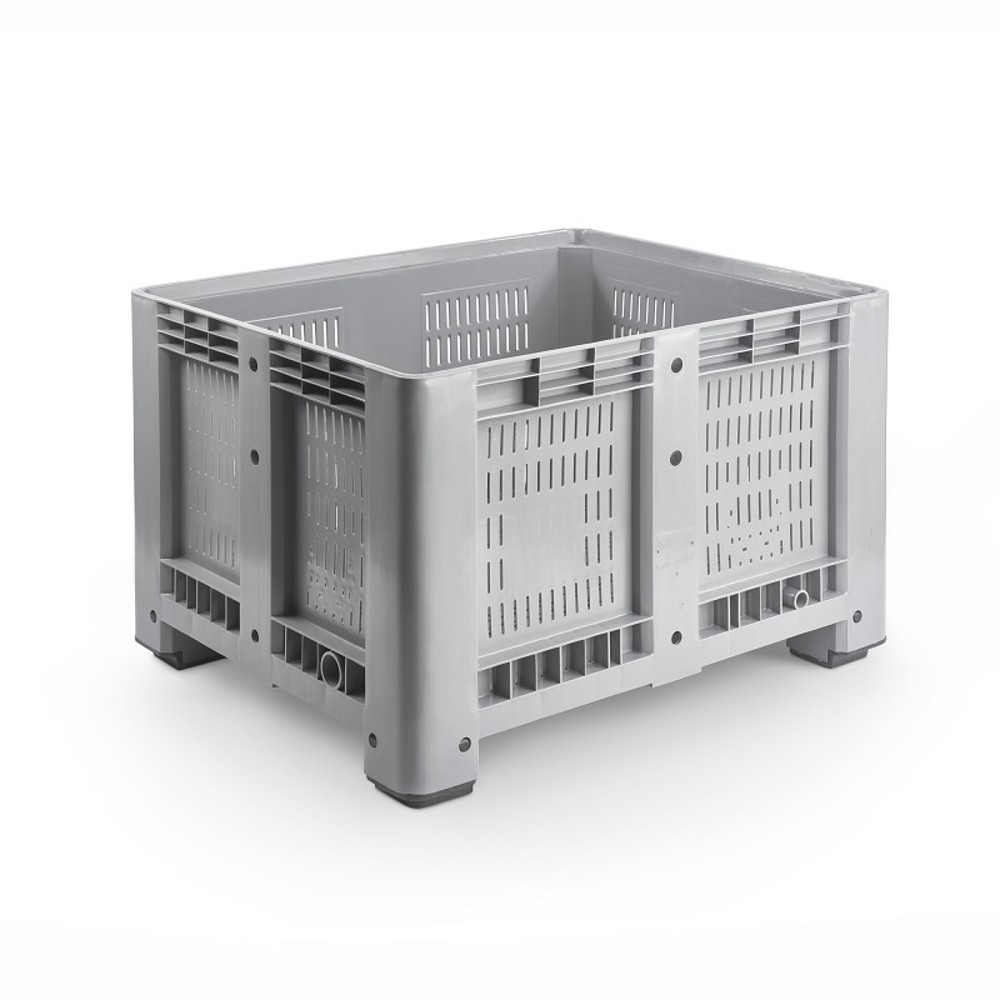 Palettenbox L, grau, 1200x1000x760 mm, durchbrochen, mit 4 Füssen