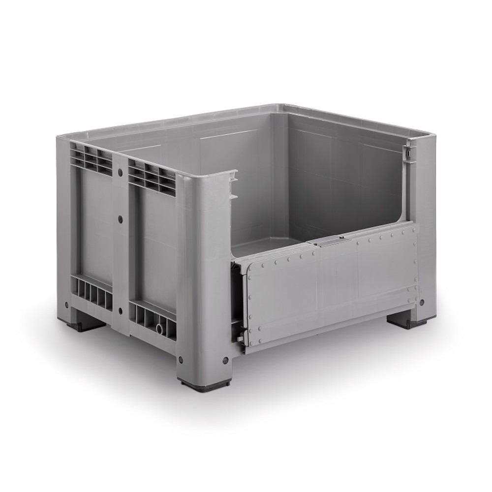 Palettenbox L, grau, 1200x1000x760 mm, geschlossen, mit Entnahmeklappe und 4 Füssen